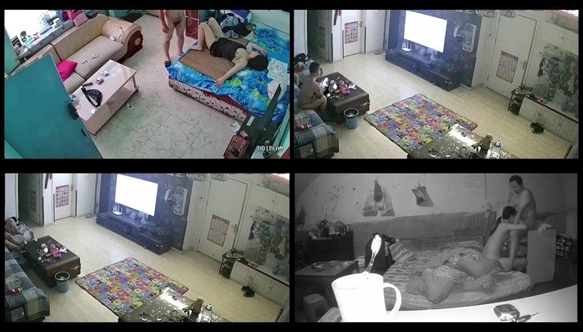 黑客破解家庭网络摄像头精选眼镜哥和媳妇在客厅自拍不是想发朋友圈吧？ 